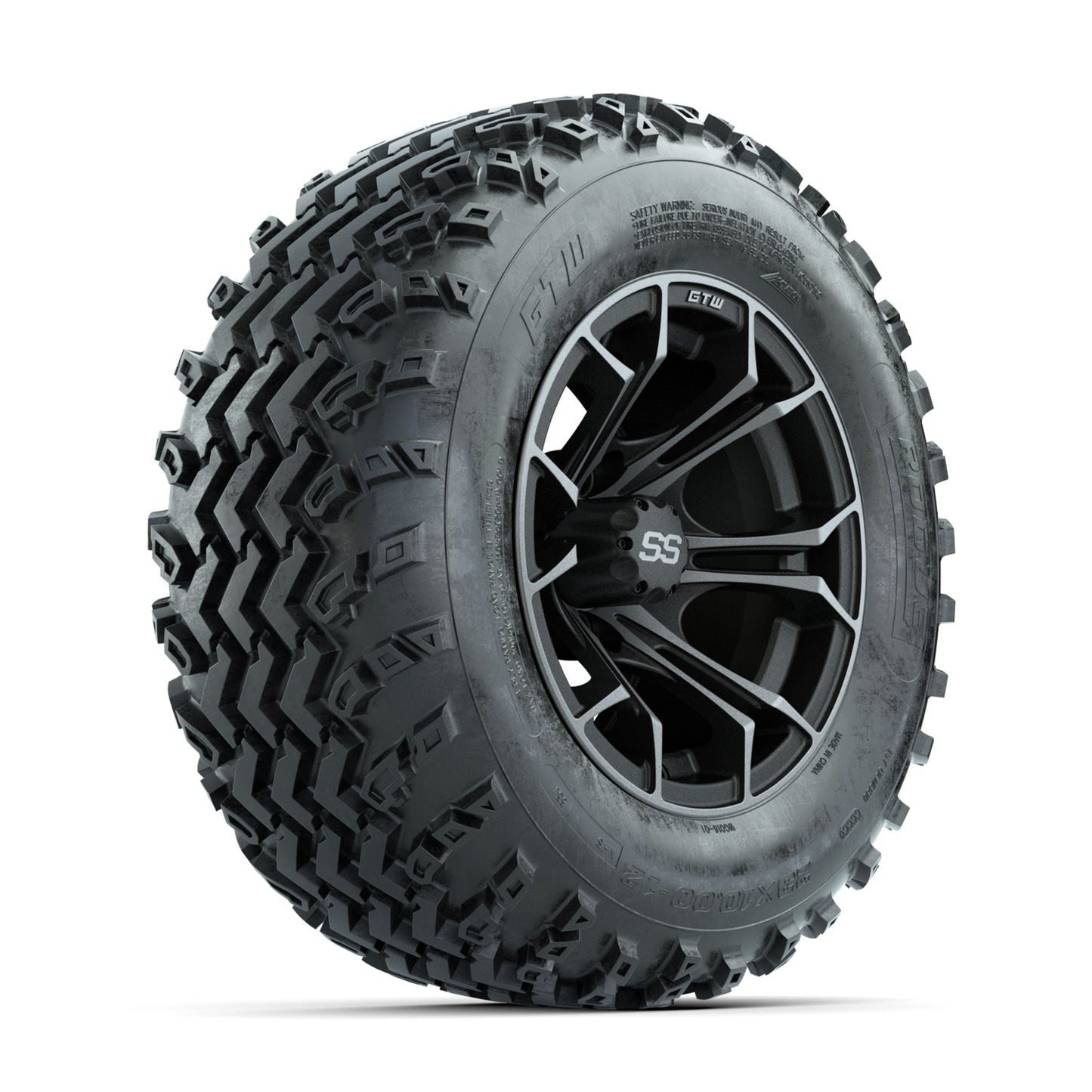 GTW Spyder Machined/Grey 12 in Wheels with 23x10.00-12 Rogue All Terrain Tires Full Set
