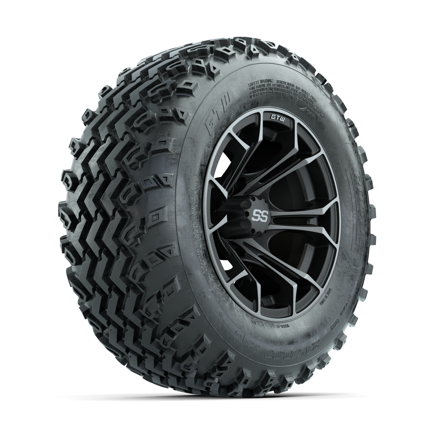 GTW Spyder Machined/Grey 12 in Wheels with 23x10.00-12 Rogue All Terrain Tires Full Set