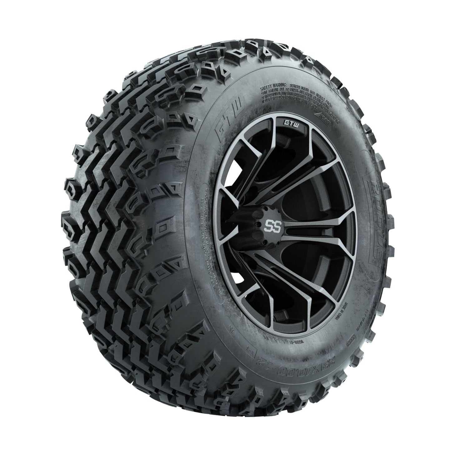 GTW Spyder Machined/Grey 12 in Wheels with 23x10.00-12 Rogue All Terrain Tires Full Set