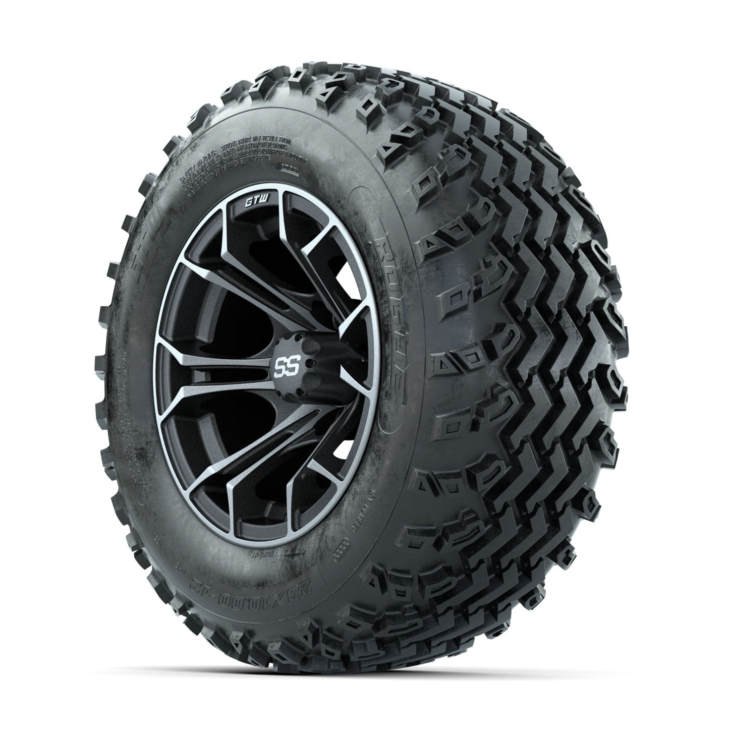 GTW Spyder Machined/Grey 12 in Wheels with 23x10.00-12 Rogue All Terrain Tires Full Set