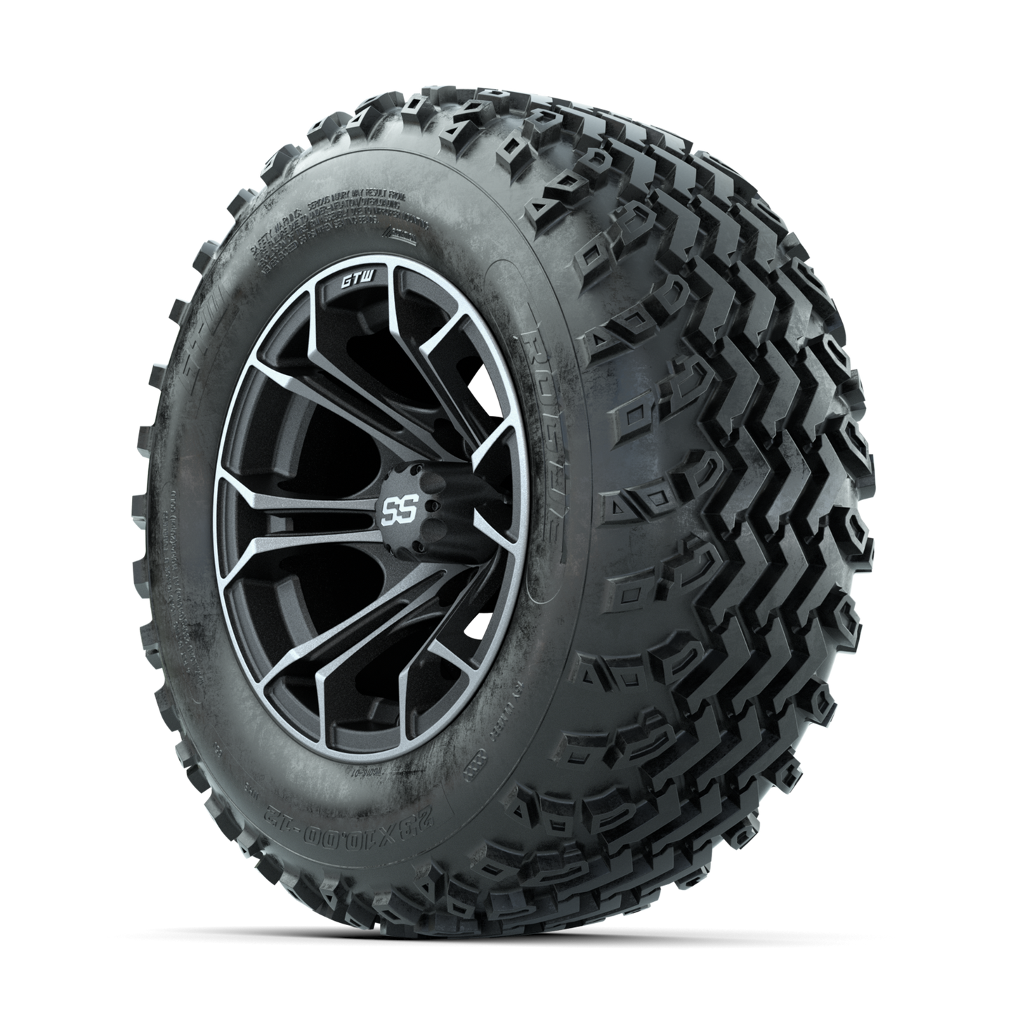 GTW Spyder Machined/Grey 12 in Wheels with 23x10.00-12 Rogue All Terrain Tires Full Set