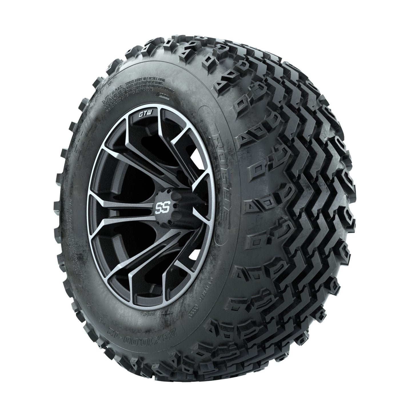 GTW Spyder Machined/Grey 12 in Wheels with 23x10.00-12 Rogue All Terrain Tires Full Set