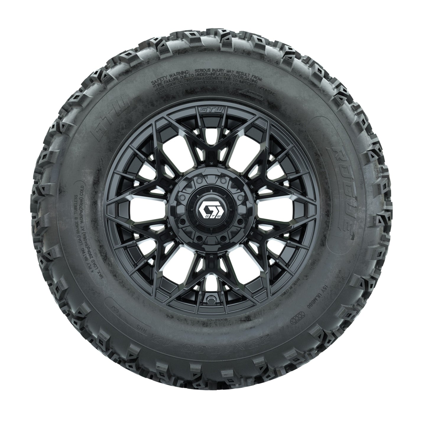GTW Stellar Black 12 in Wheels with 23x10.00-12 Rogue All Terrain Tires Full Set