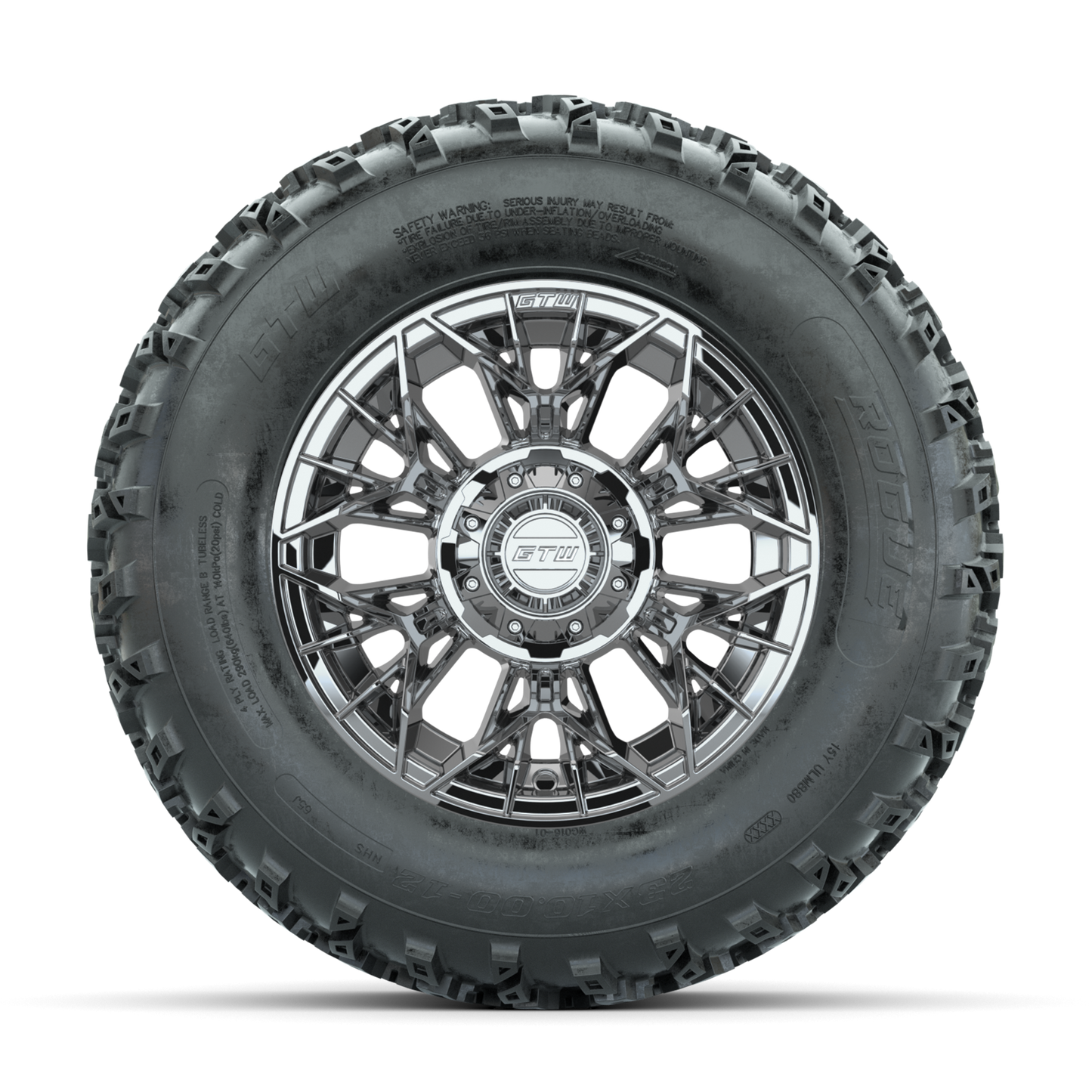GTW Stellar Chrome 12 in Wheels with 23x10.00-12 Rogue All Terrain Tires Full Set
