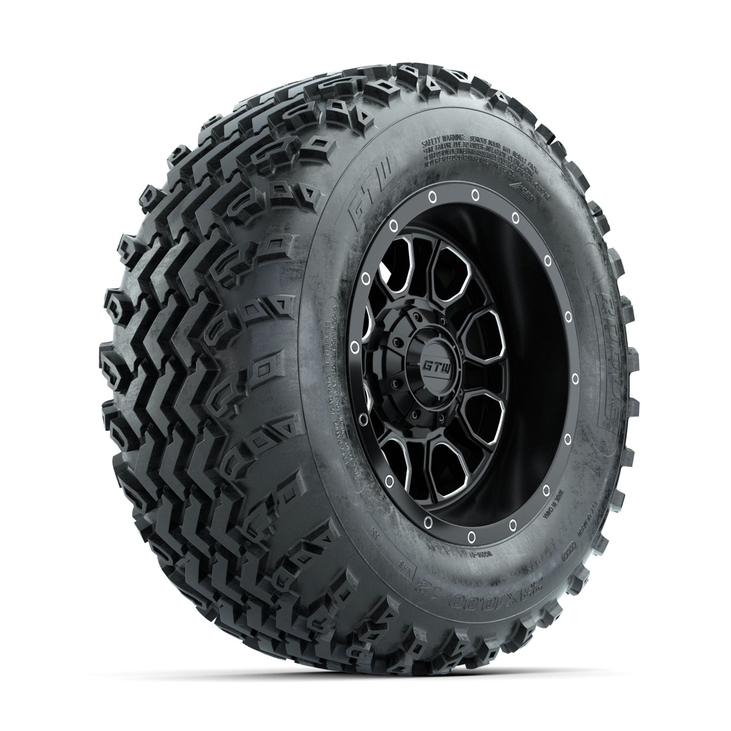 GTW Volt Machined/Black 12 in Wheels with 23x10.00-12 Rogue All Terrain Tires Full Set
