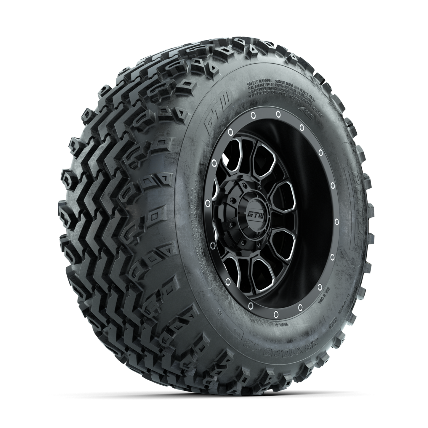 GTW Volt Machined/Black 12 in Wheels with 23x10.00-12 Rogue All Terrain Tires Full Set