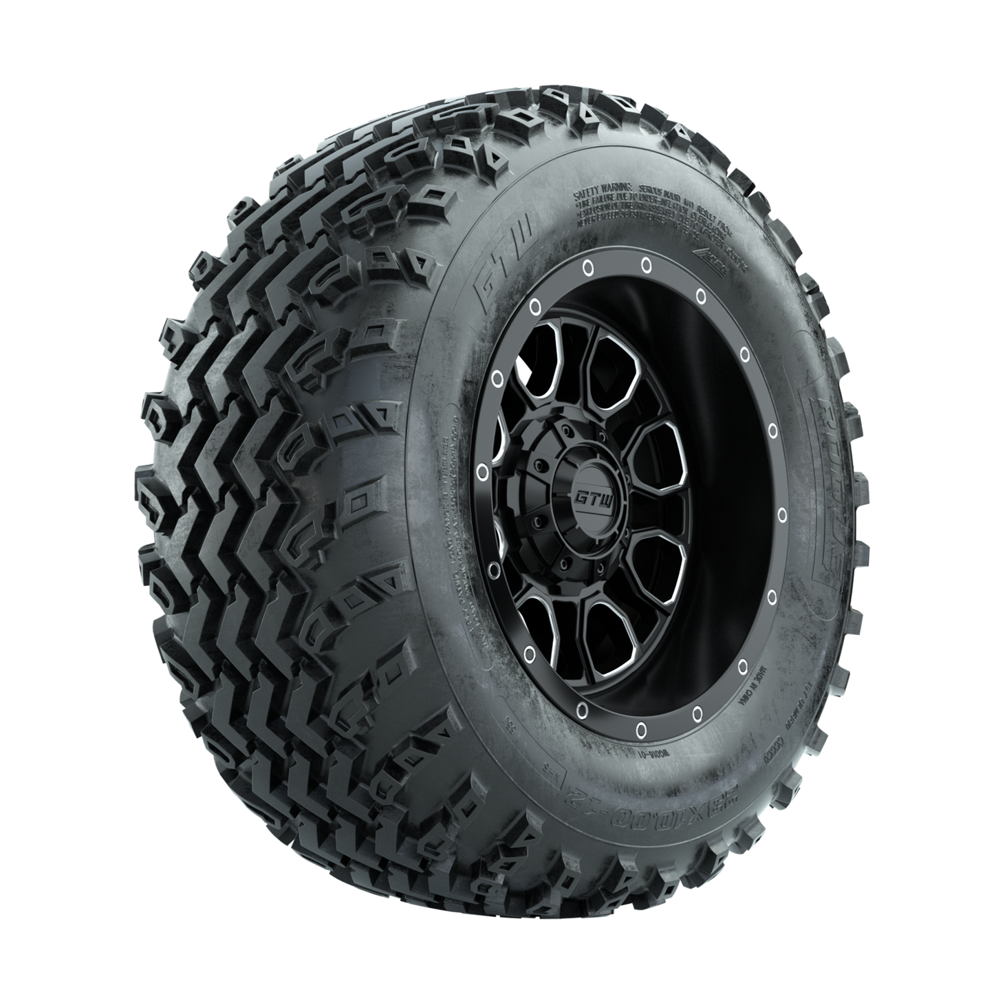 GTW Volt Machined/Black 12 in Wheels with 23x10.00-12 Rogue All Terrain Tires Full Set