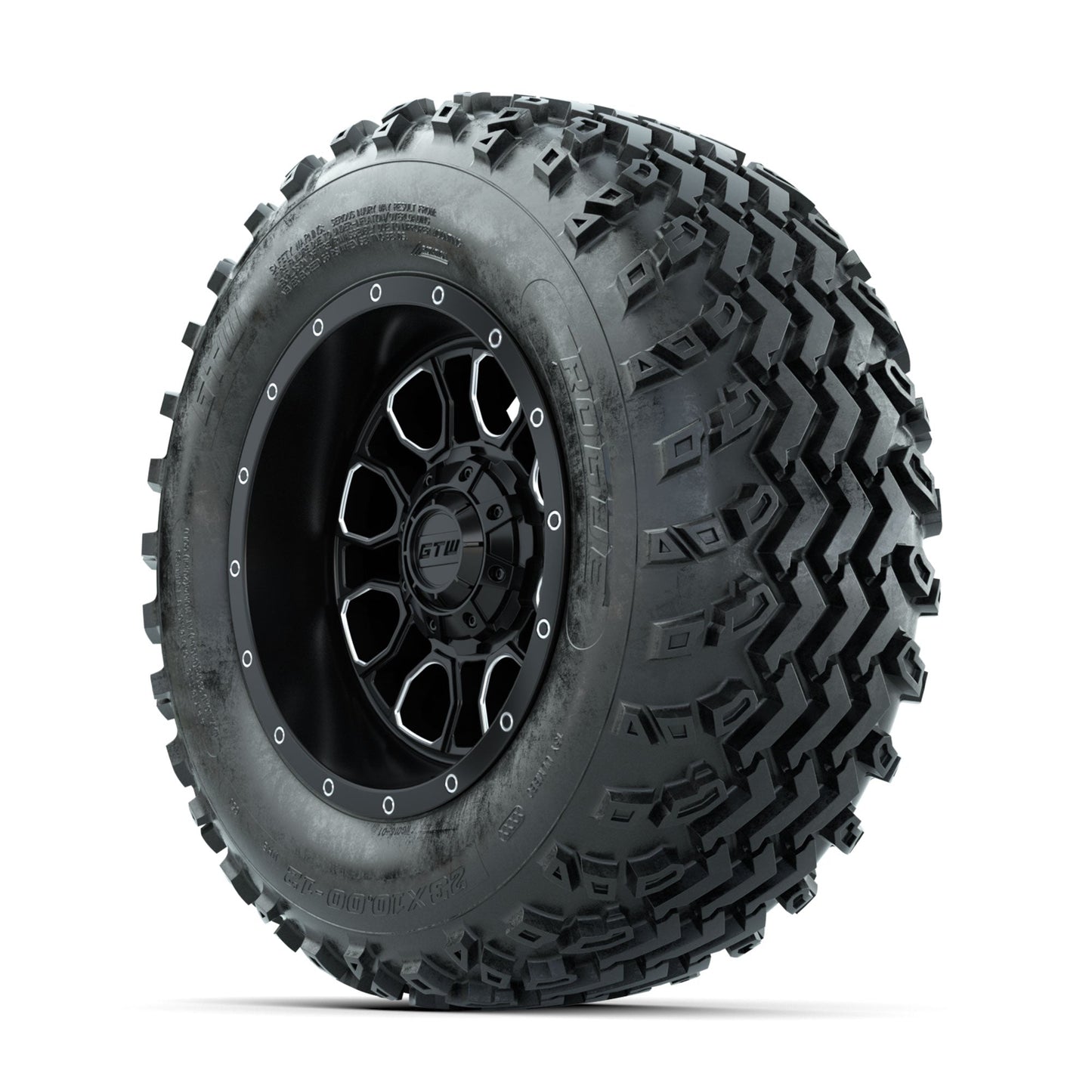 GTW Volt Machined/Black 12 in Wheels with 23x10.00-12 Rogue All Terrain Tires Full Set
