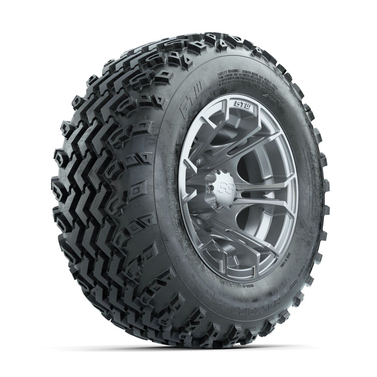 GTW Spyder Silver 12 in Wheels with 23x10.00-12 Rogue All Terrain Tires Full Set
