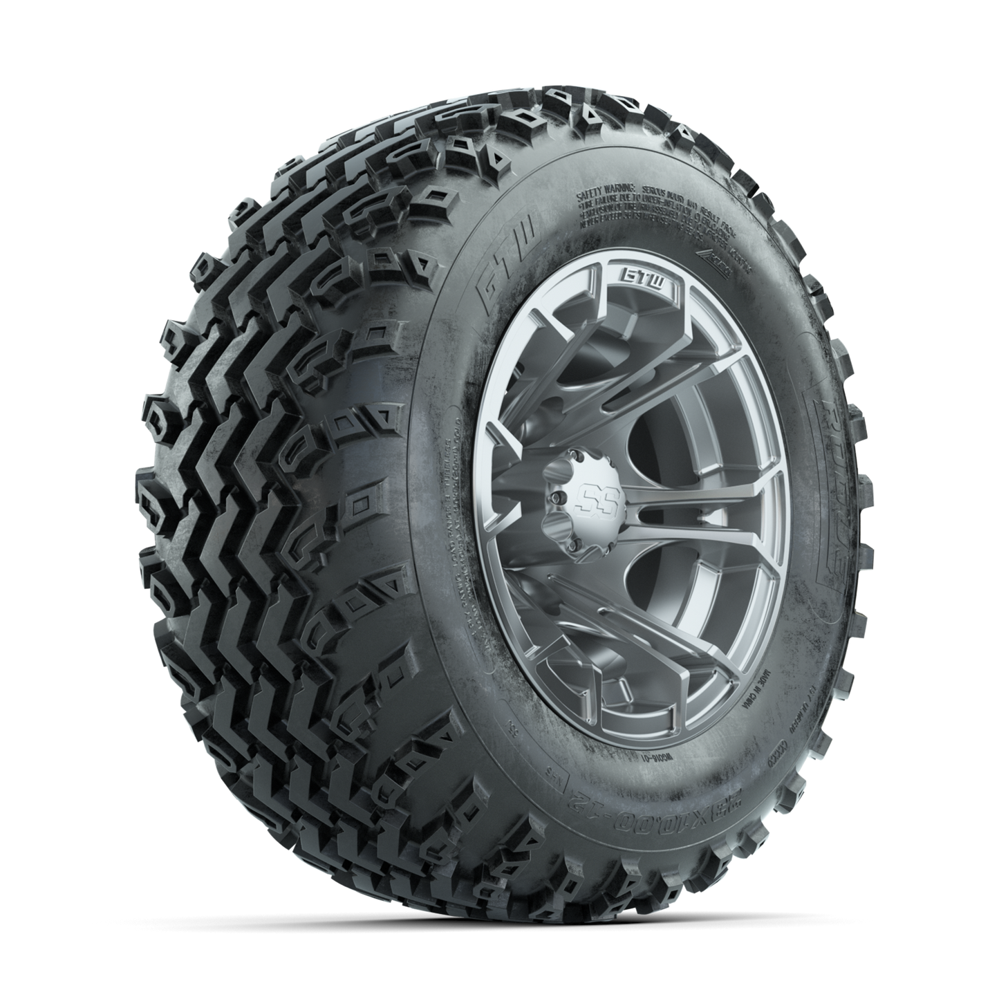 GTW Spyder Silver 12 in Wheels with 23x10.00-12 Rogue All Terrain Tires Full Set