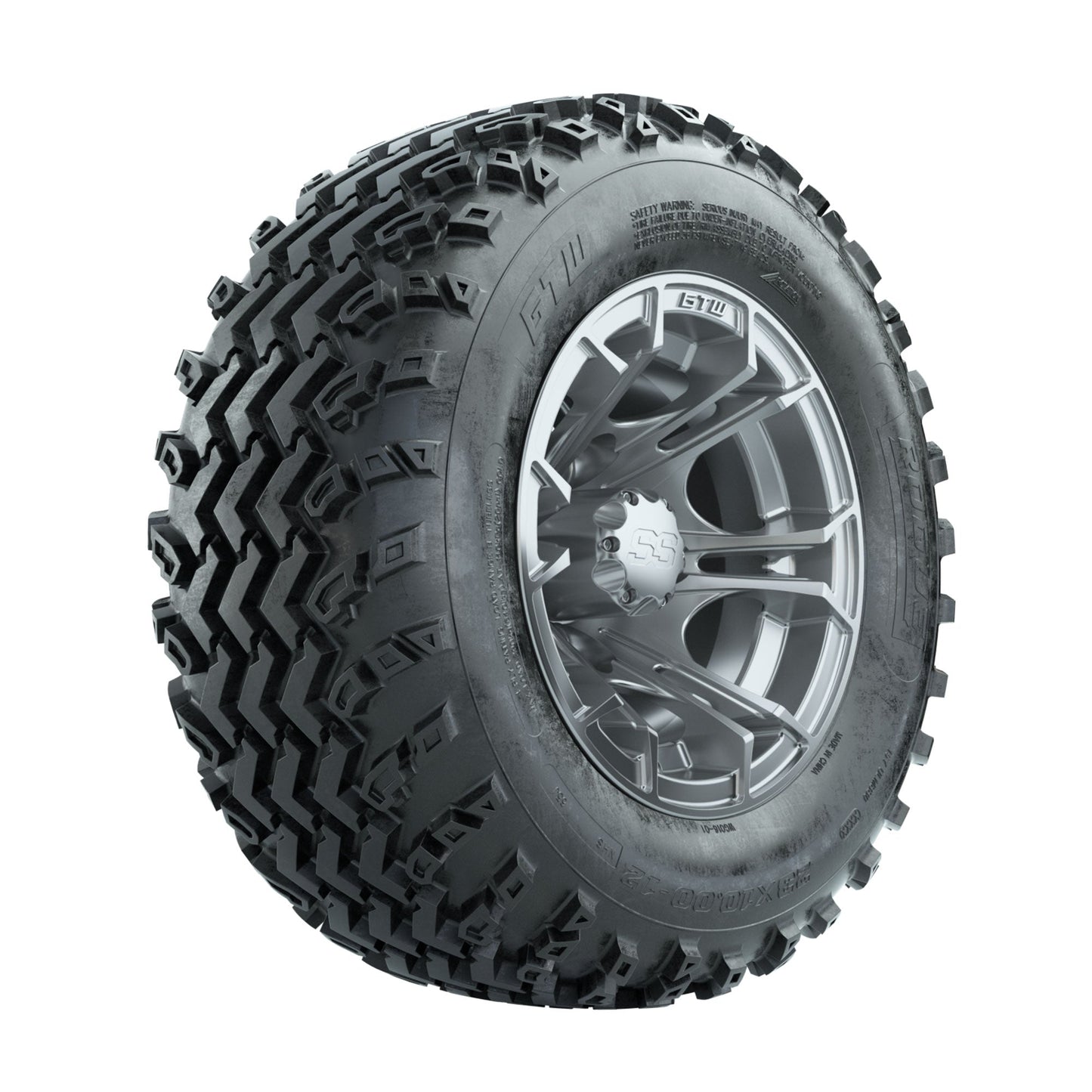 GTW Spyder Silver 12 in Wheels with 23x10.00-12 Rogue All Terrain Tires Full Set
