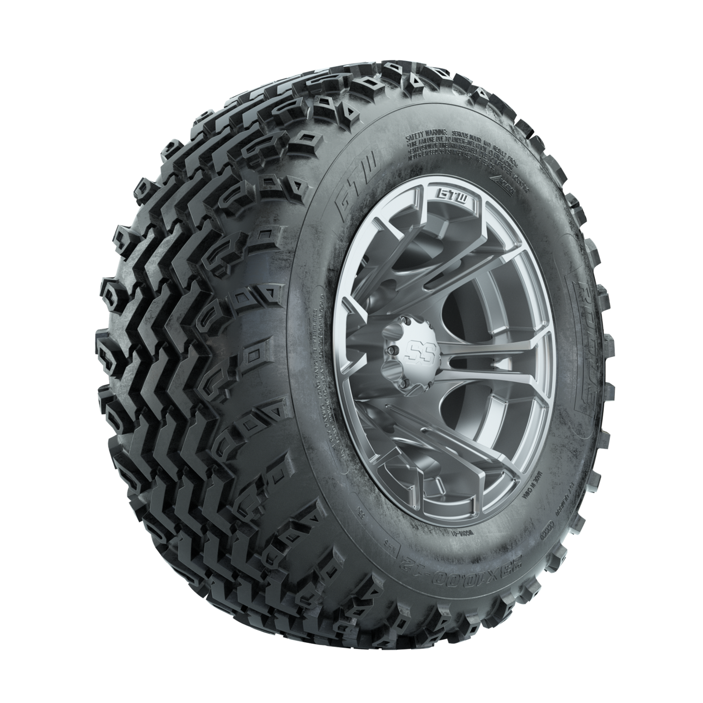 GTW Spyder Silver 12 in Wheels with 23x10.00-12 Rogue All Terrain Tires Full Set