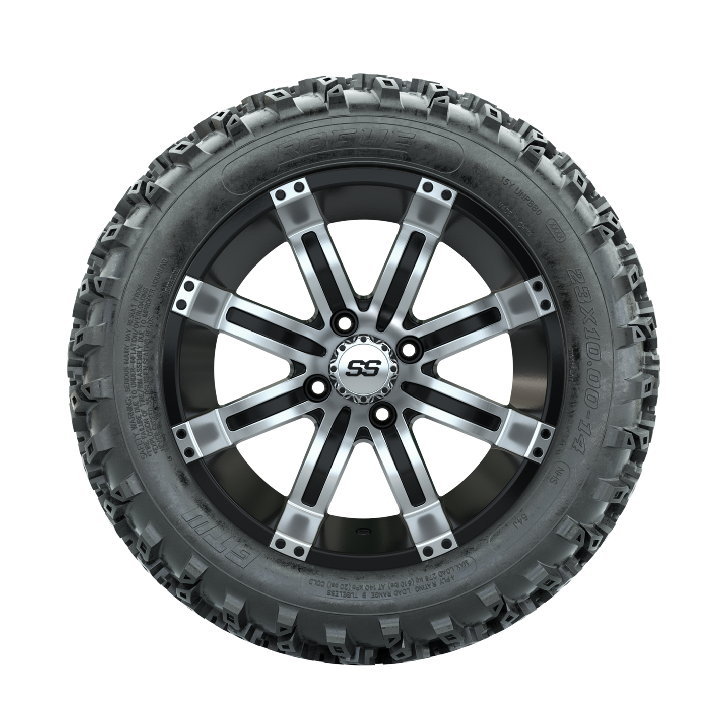 GTW Tempest Machined/Black 14 in Wheels with 23x10.00-14 Rogue All Terrain Tires Full Set
