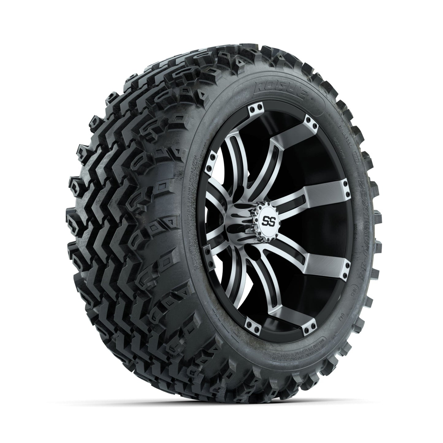 GTW Tempest Machined/Black 14 in Wheels with 23x10.00-14 Rogue All Terrain Tires Full Set