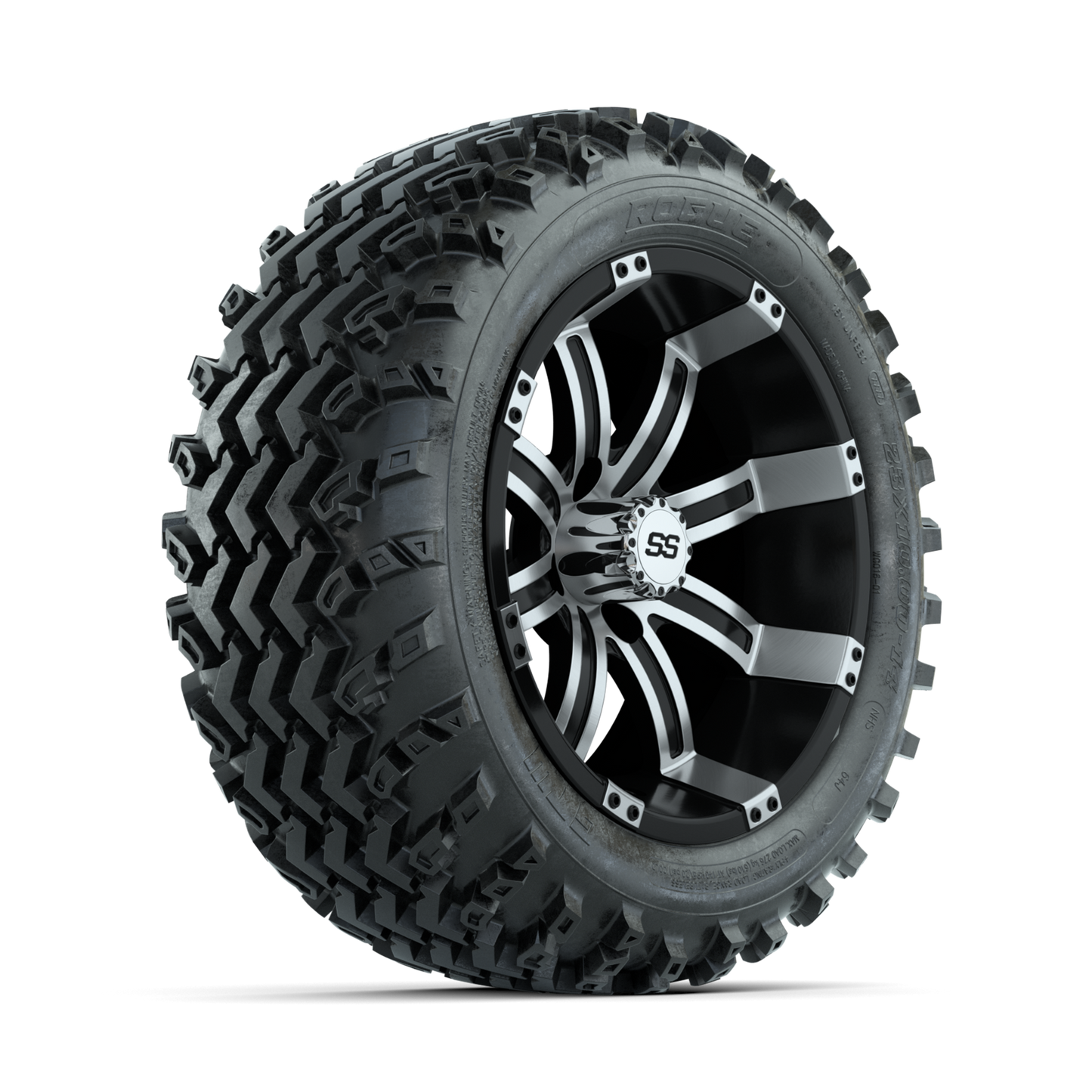GTW Tempest Machined/Black 14 in Wheels with 23x10.00-14 Rogue All Terrain Tires Full Set