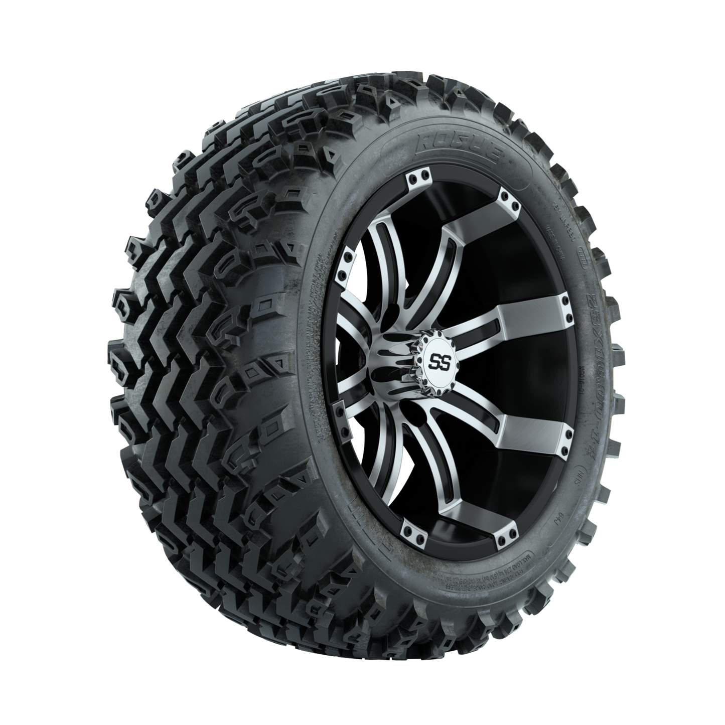 GTW Tempest Machined/Black 14 in Wheels with 23x10.00-14 Rogue All Terrain Tires Full Set