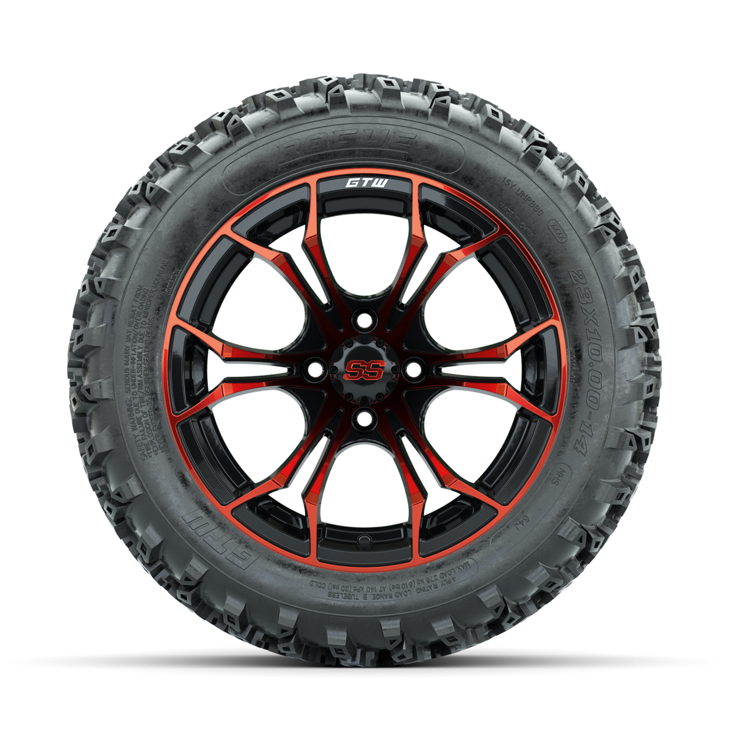 GTW Spyder Red/Black 14 in Wheels with 23x10.00-14 Rogue All Terrain Tires Full Set