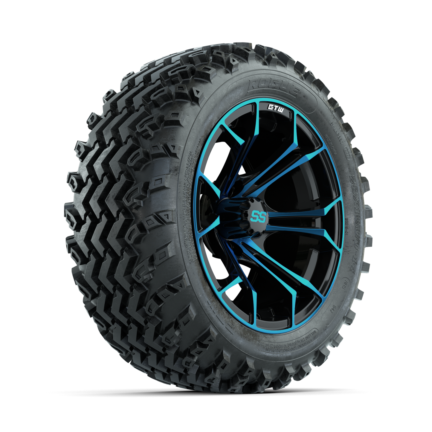 GTW Spyder Blue/Black 14 in Wheels with 23x10.00-14 Rogue All Terrain Tires Full Set