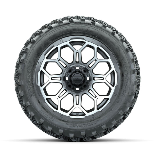 GTW Bravo Machined/Matte Grey 14 in Wheels with 23x10.00-14 Rogue All Terrain Tires Full Set