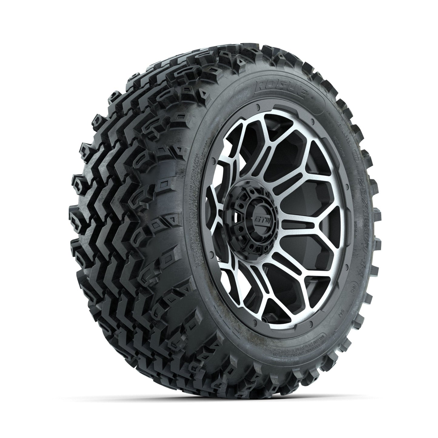 GTW Bravo Machined/Matte Grey 14 in Wheels with 23x10.00-14 Rogue All Terrain Tires Full Set