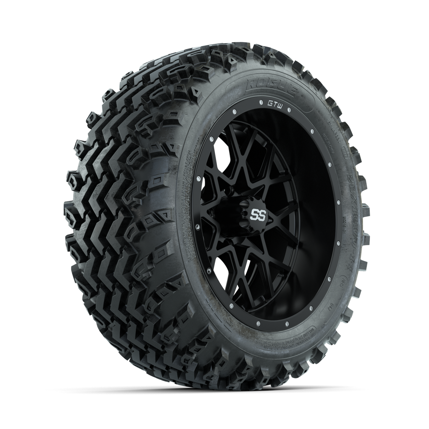 GTW Vortex Matte Black 14 in Wheels with 23x10.00-14 Rogue All Terrain Tires Full Set