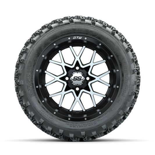 GTW Vortex Machined/Matte Black 14 in Wheels with 23x10.00-14 Rogue All Terrain Tires Full Set