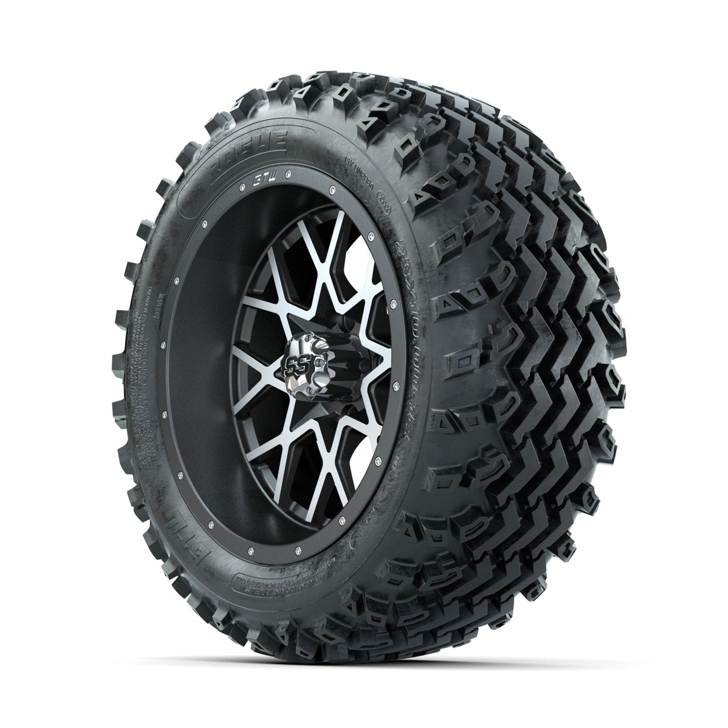 GTW Vortex Machined/Matte Grey 14 in Wheels with 23x10.00-14 Rogue All Terrain Tires Full Set