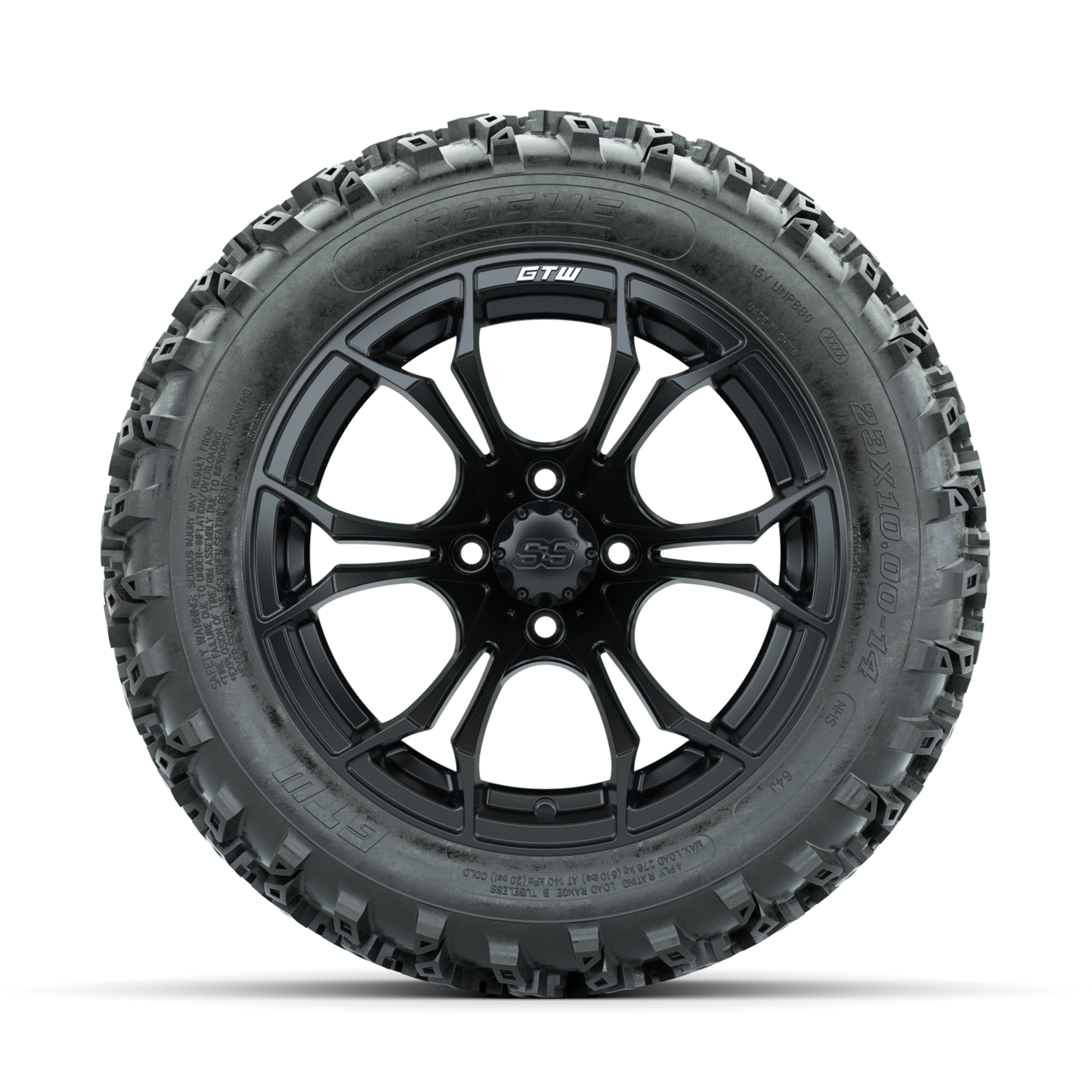 GTW Spyder Matte Black 14 in Wheels with 23x10.00-14 Rogue All Terrain Tires Full Set