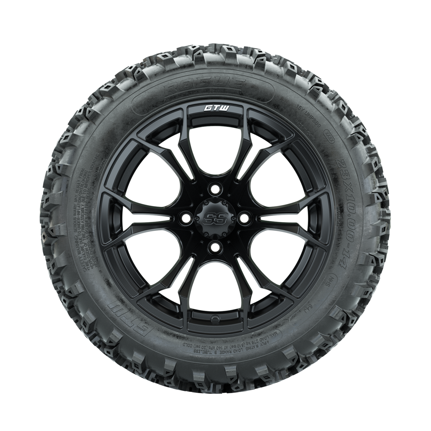 GTW Spyder Matte Black 14 in Wheels with 23x10.00-14 Rogue All Terrain Tires Full Set