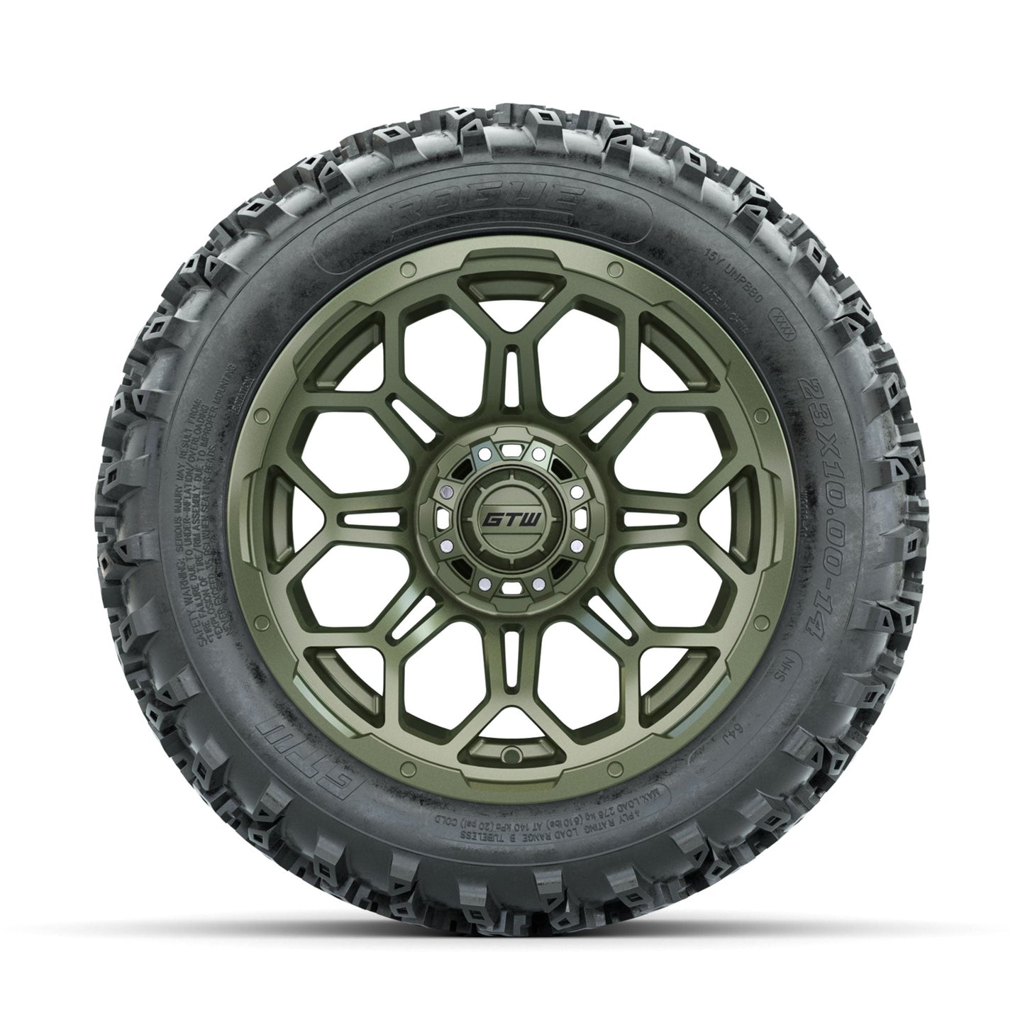 GTW Bravo Matte Recon Green 14 in Wheels with 23x10.00-14 Rogue All Terrain Tires Full Set