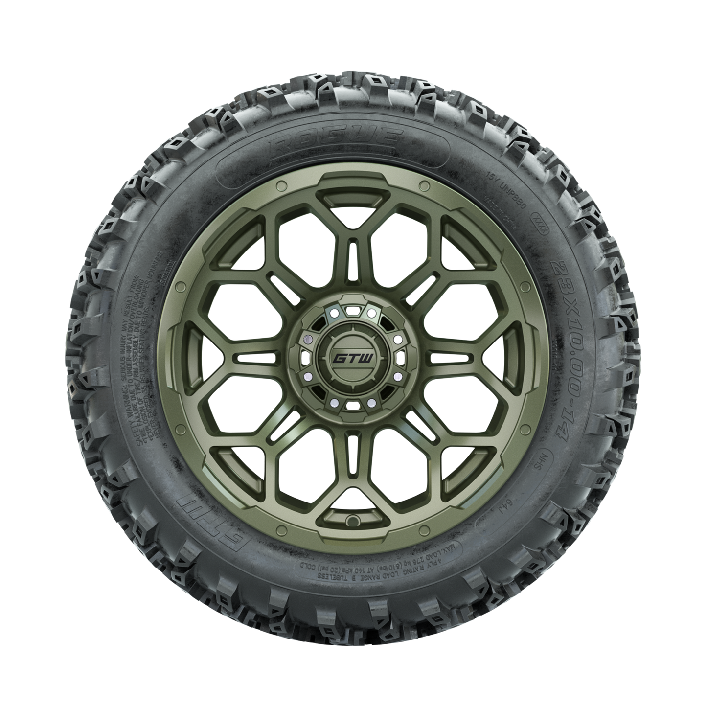 GTW Bravo Matte Recon Green 14 in Wheels with 23x10.00-14 Rogue All Terrain Tires Full Set