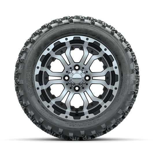 GTW Omega Machined/Black 14 in Wheels with 23x10.00-14 Rogue All Terrain Tires Full Set