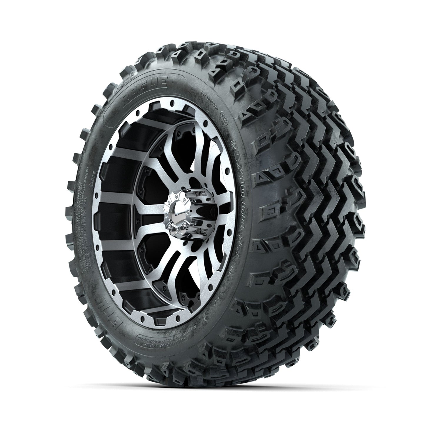 GTW Omega Machined/Black 14 in Wheels with 23x10.00-14 Rogue All Terrain Tires Full Set