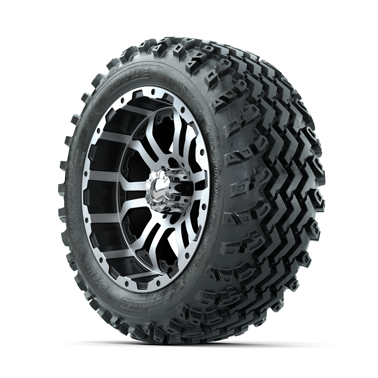 GTW Omega Machined/Black 14 in Wheels with 23x10.00-14 Rogue All Terrain Tires Full Set
