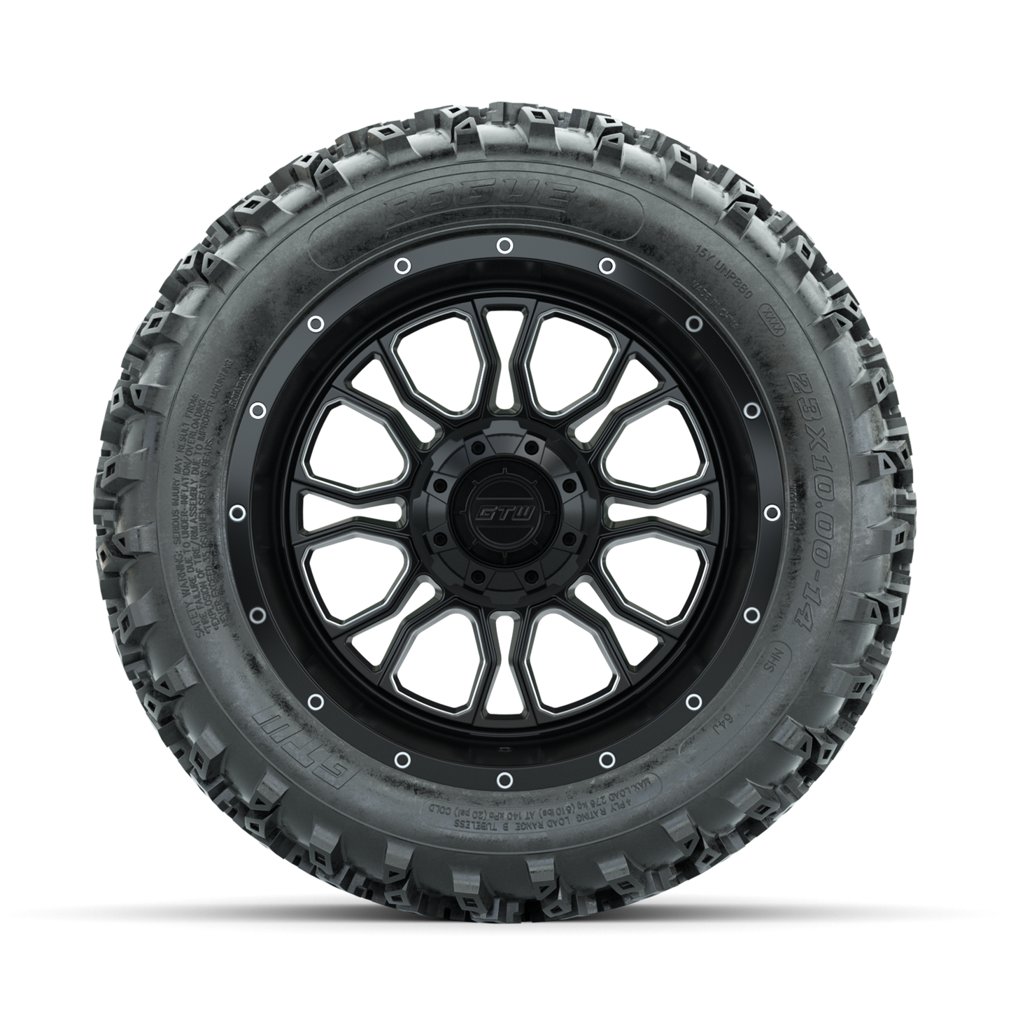 GTW Volt Machined/Black 14 in Wheels with 23x10.00-14 Rogue All Terrain Tires Full Set