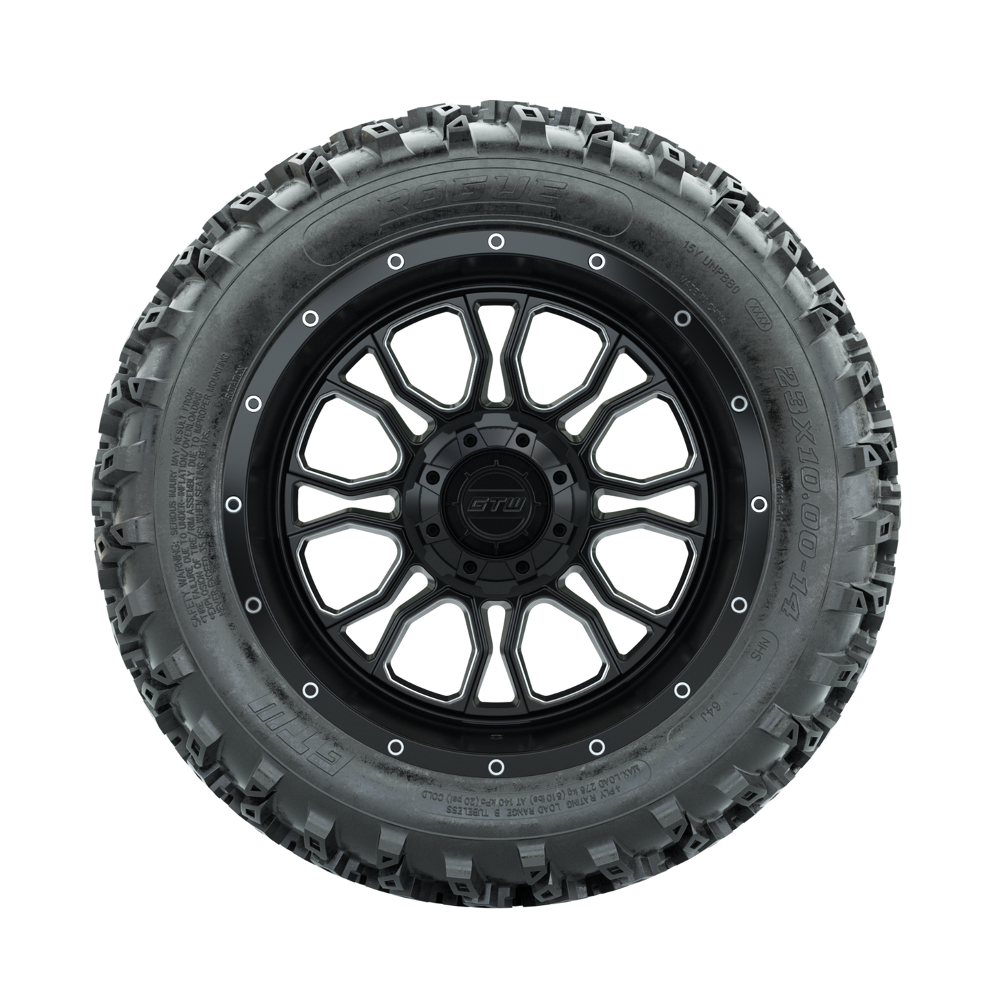 GTW Volt Machined/Black 14 in Wheels with 23x10.00-14 Rogue All Terrain Tires Full Set