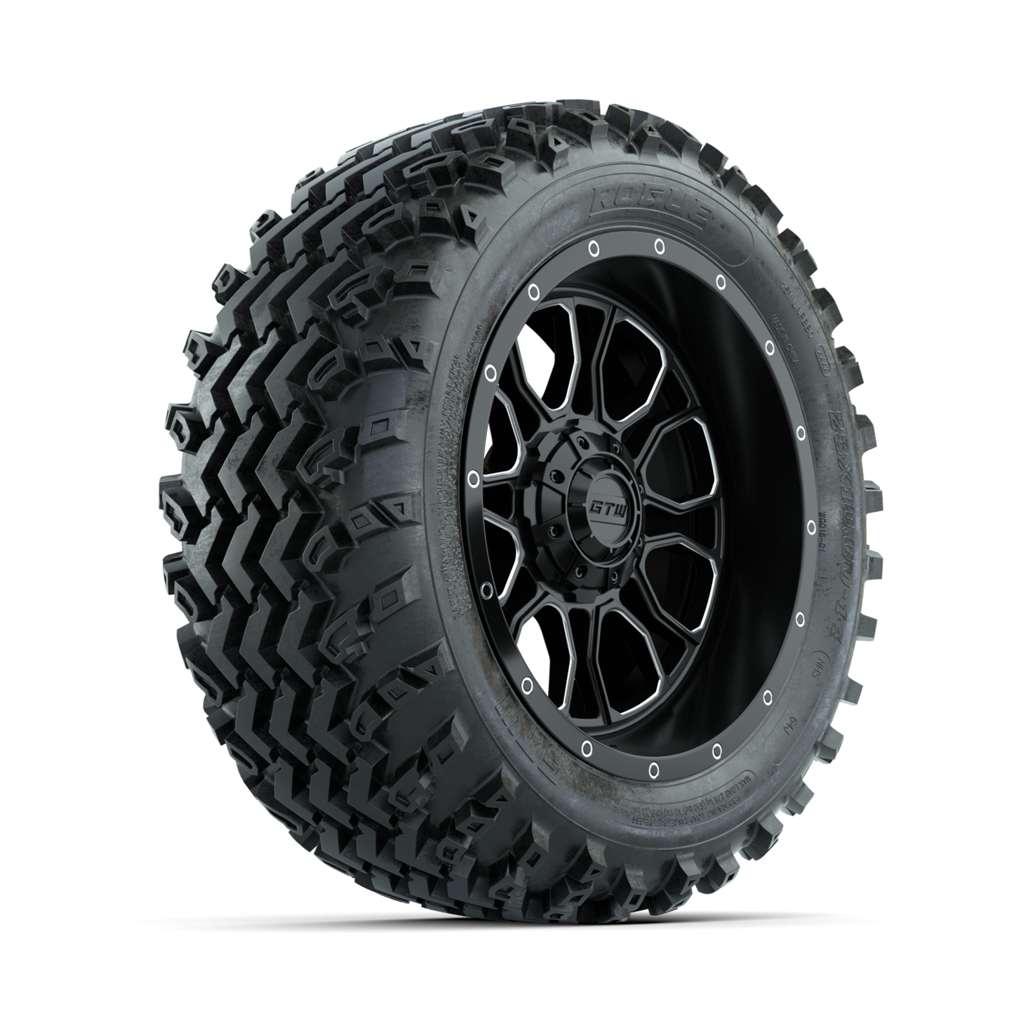 GTW Volt Machined/Black 14 in Wheels with 23x10.00-14 Rogue All Terrain Tires Full Set