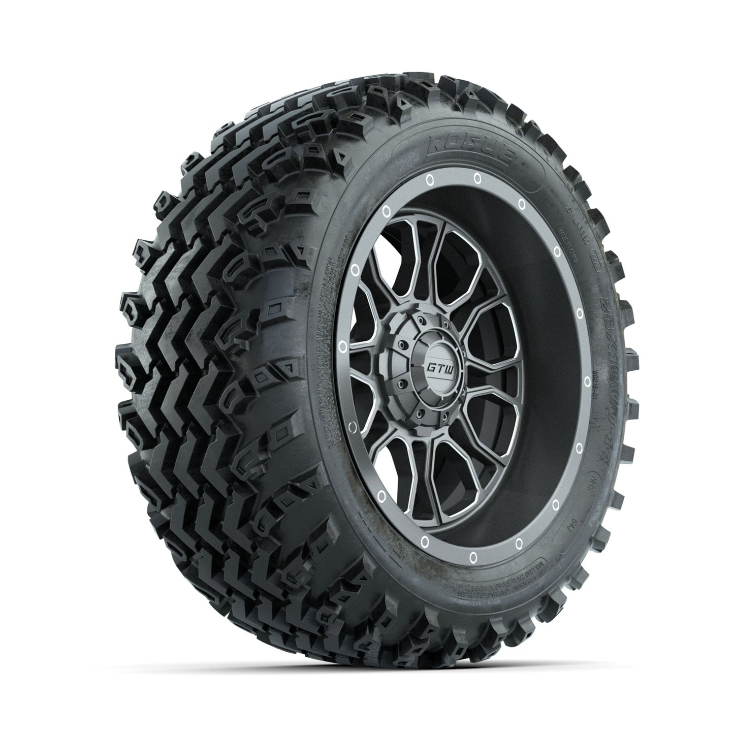 GTW Volt Gunmetal/Machined 14 in Wheels with 23x10.00-14 Rogue All Terrain Tires Full Set