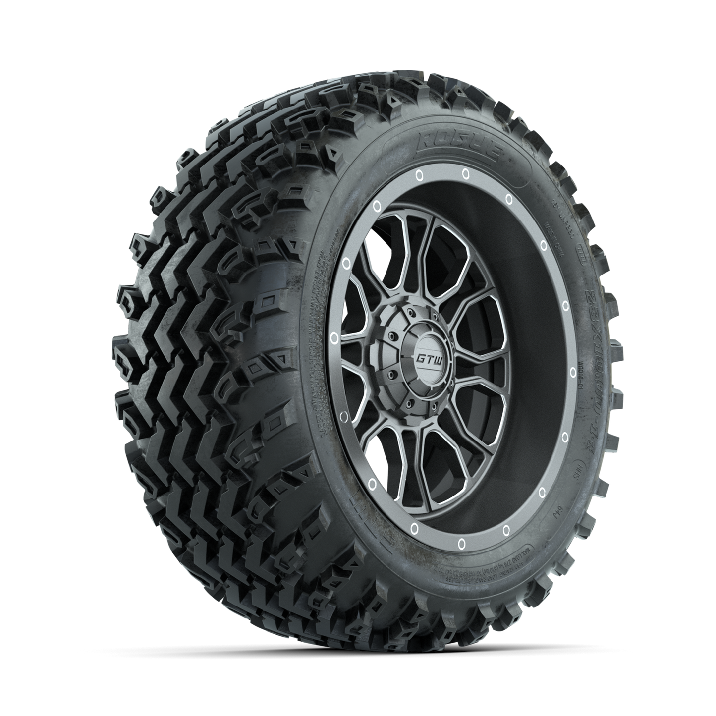 GTW Volt Gunmetal/Machined 14 in Wheels with 23x10.00-14 Rogue All Terrain Tires Full Set