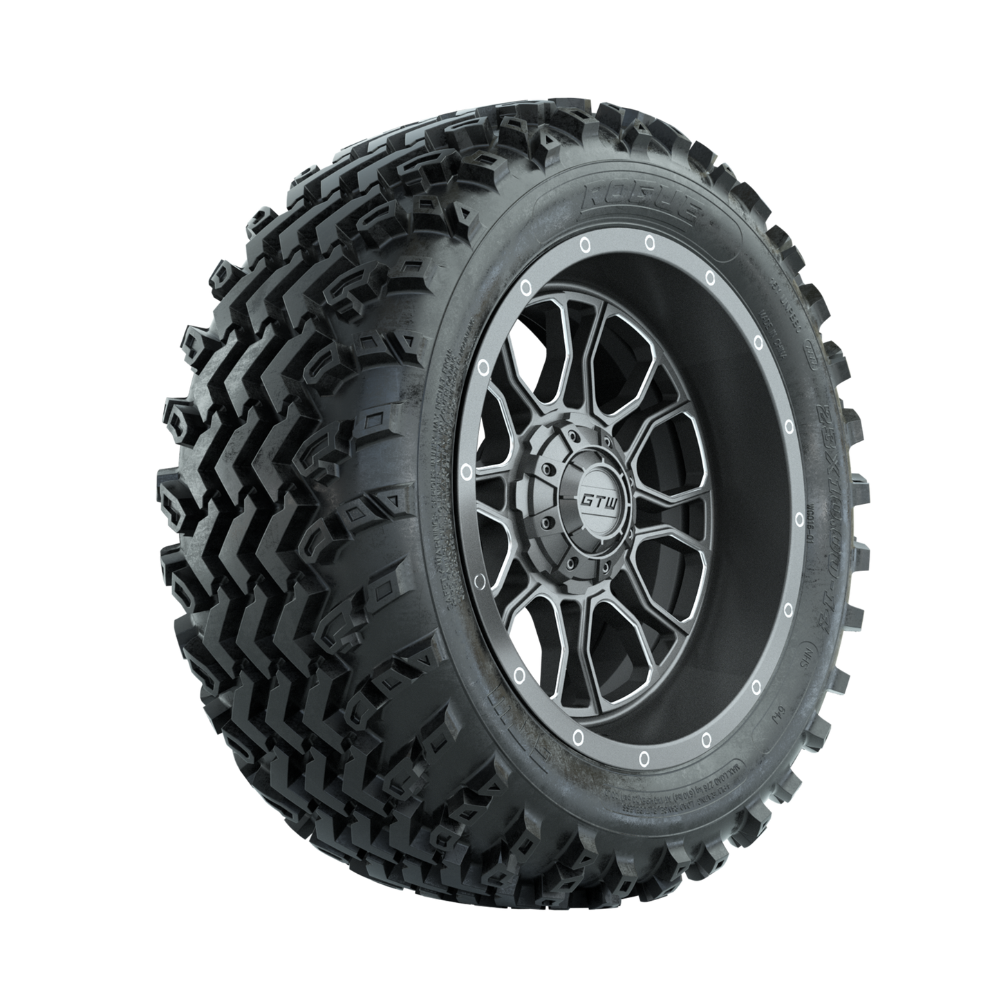 GTW Volt Gunmetal/Machined 14 in Wheels with 23x10.00-14 Rogue All Terrain Tires Full Set