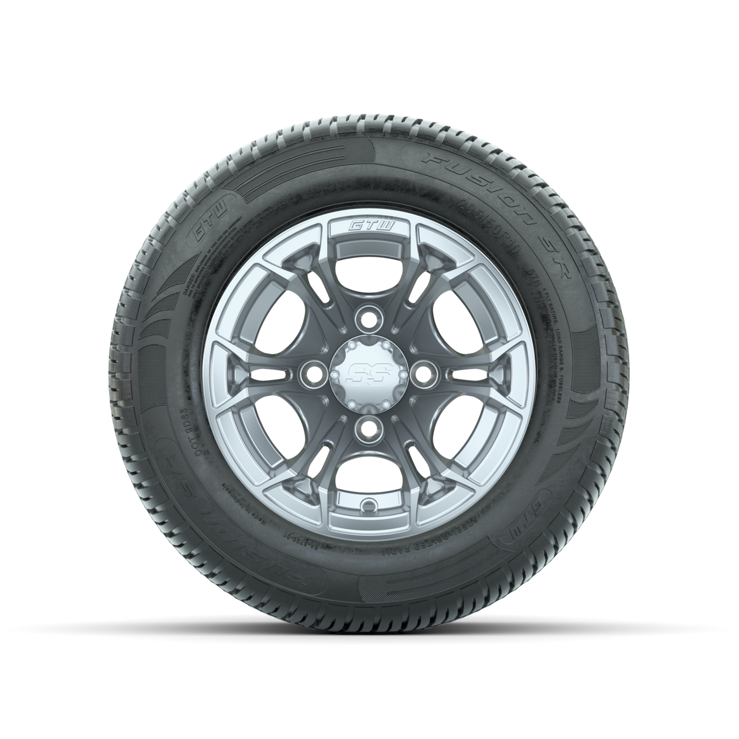 GTW Spyder Silver Brush 10 in Wheels with 205/50-10 Fusion SR Steel Belted Radial Tires Full Set