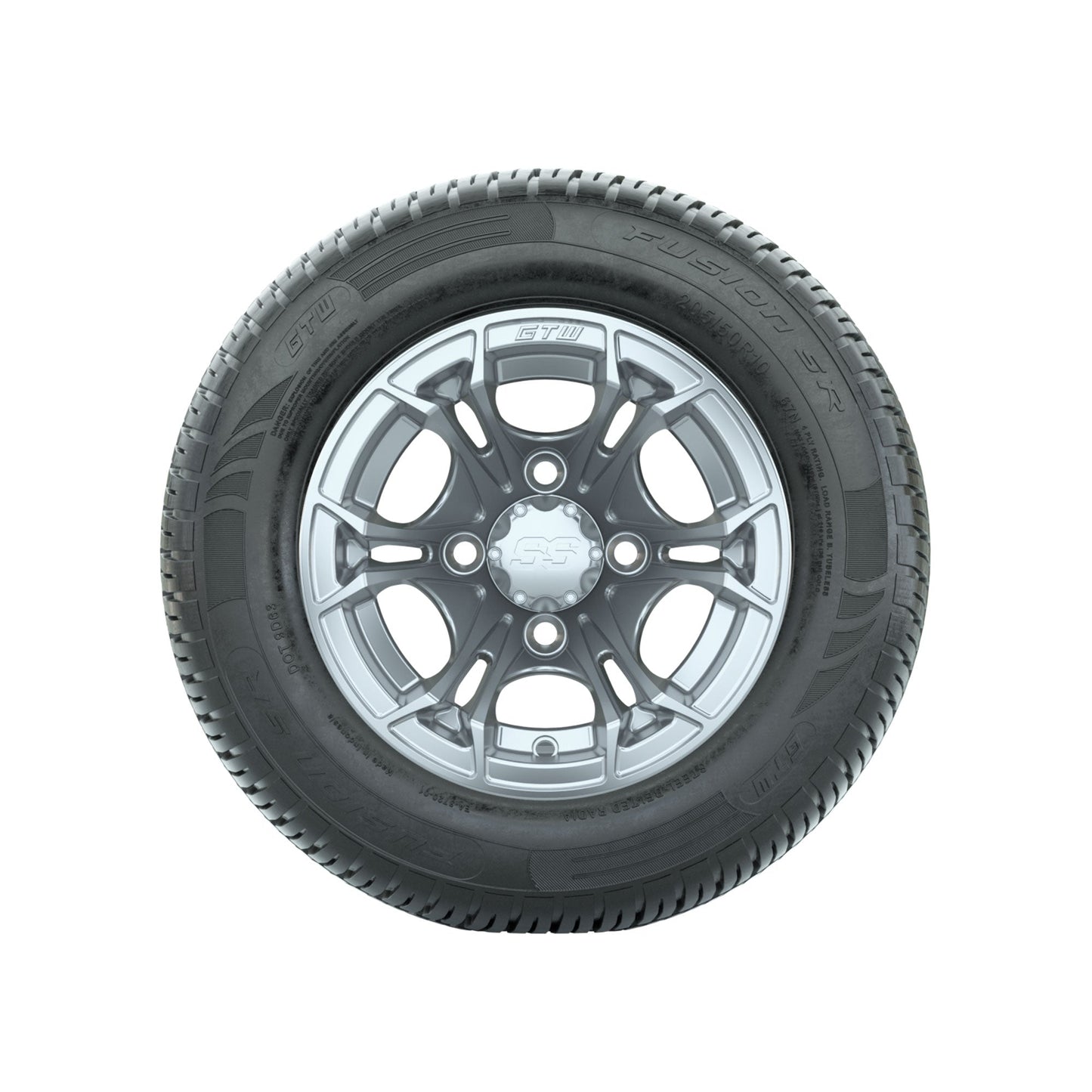 GTW Spyder Silver Brush 10 in Wheels with 205/50-10 Fusion SR Steel Belted Radial Tires Full Set