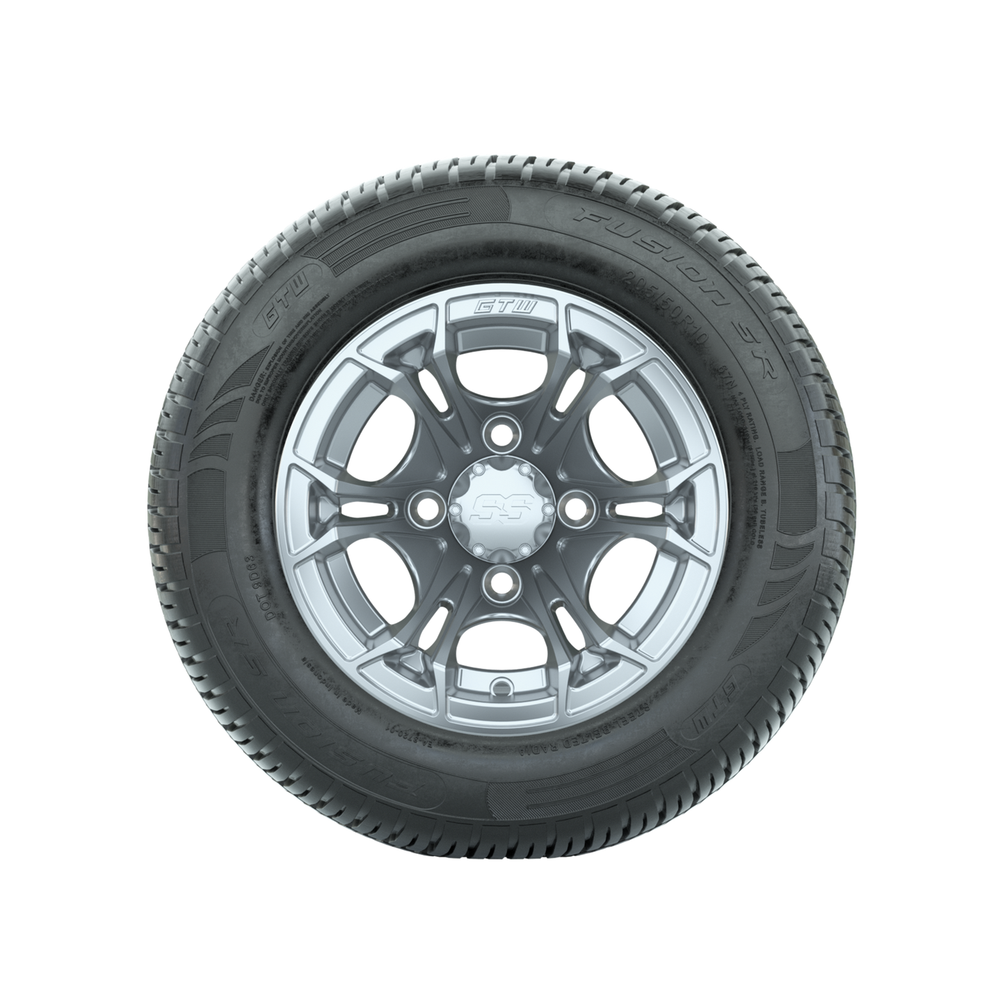GTW Spyder Silver Brush 10 in Wheels with 205/50-10 Fusion SR Steel Belted Radial Tires Full Set