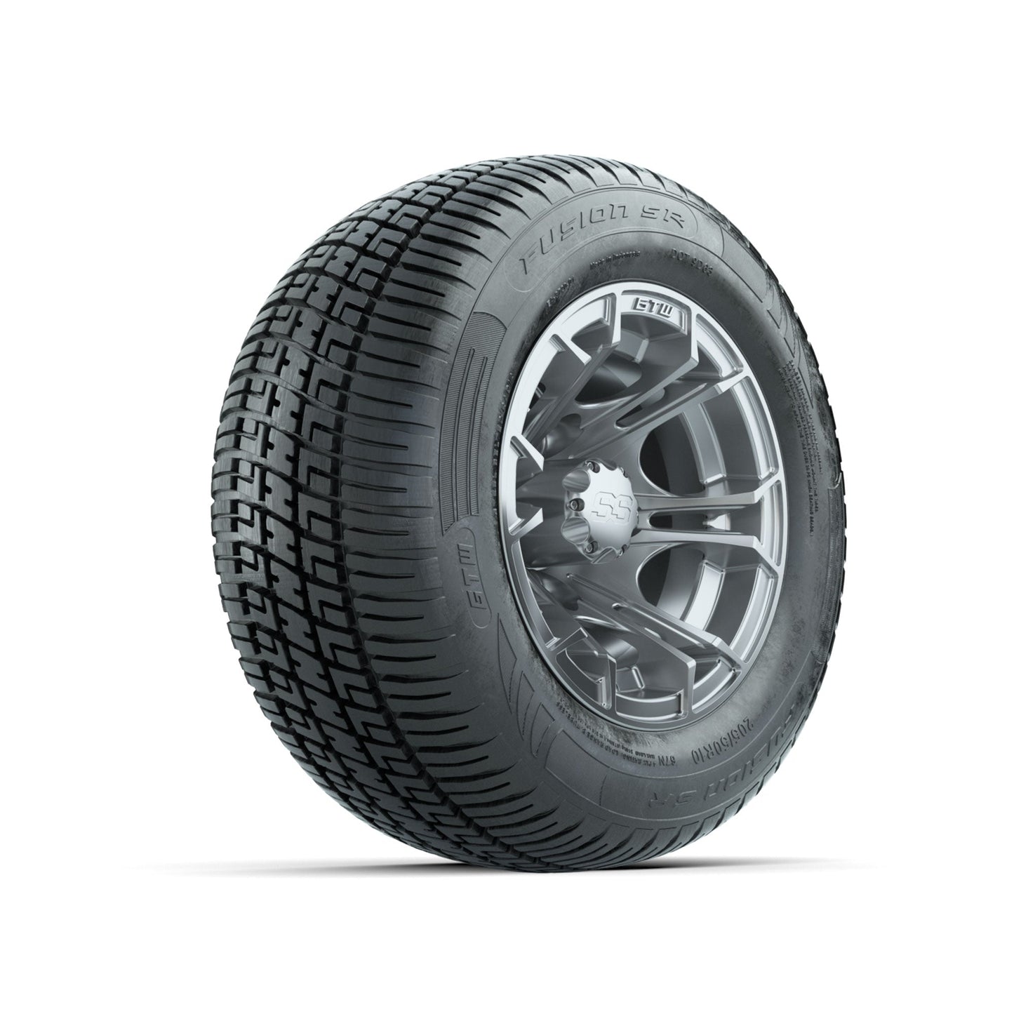GTW Spyder Silver Brush 10 in Wheels with 205/50-10 Fusion SR Steel Belted Radial Tires Full Set