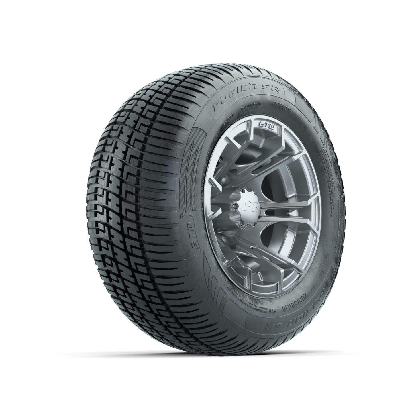 GTW Spyder Silver Brush 10 in Wheels with 205/50-10 Fusion SR Steel Belted Radial Tires Full Set
