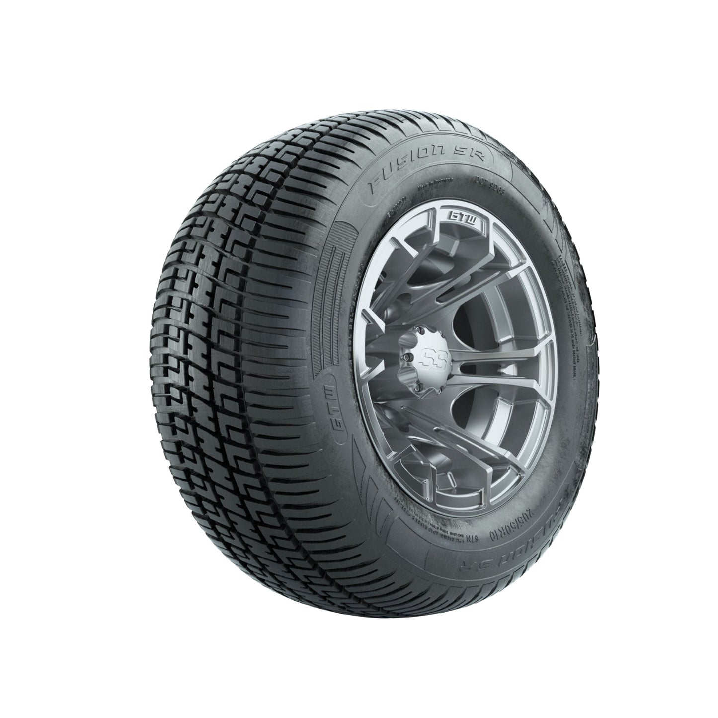 GTW Spyder Silver Brush 10 in Wheels with 205/50-10 Fusion SR Steel Belted Radial Tires Full Set