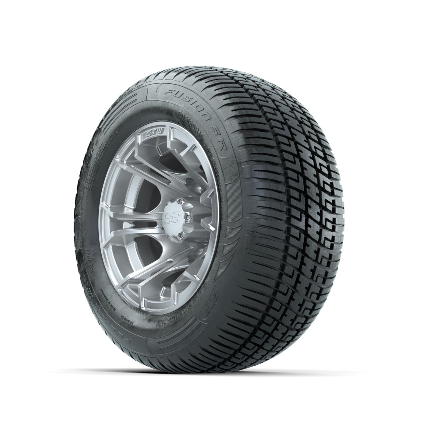GTW Spyder Silver Brush 10 in Wheels with 205/50-10 Fusion SR Steel Belted Radial Tires Full Set