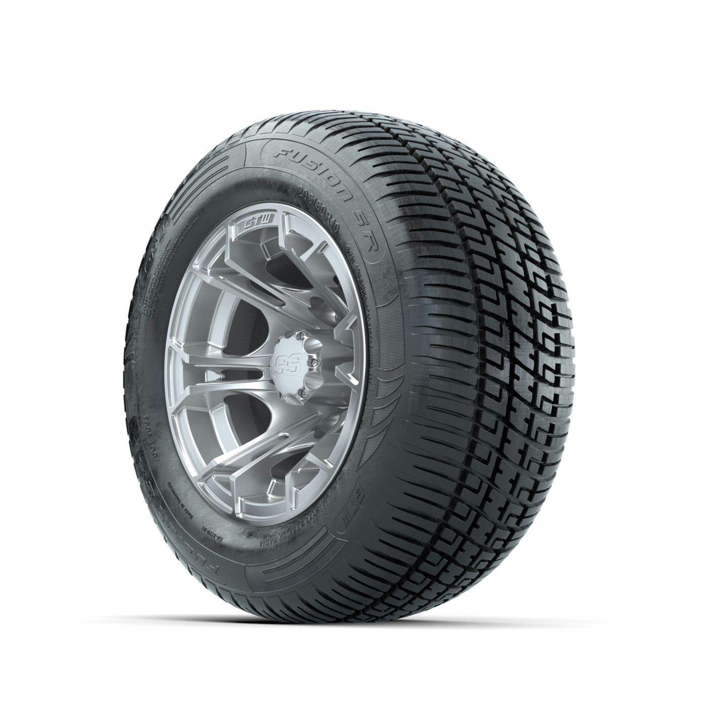 GTW Spyder Silver Brush 10 in Wheels with 205/50-10 Fusion SR Steel Belted Radial Tires Full Set