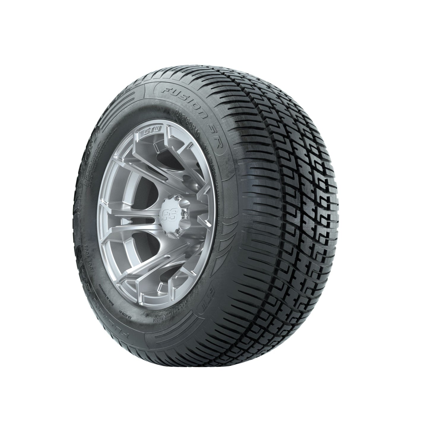 GTW Spyder Silver Brush 10 in Wheels with 205/50-10 Fusion SR Steel Belted Radial Tires Full Set