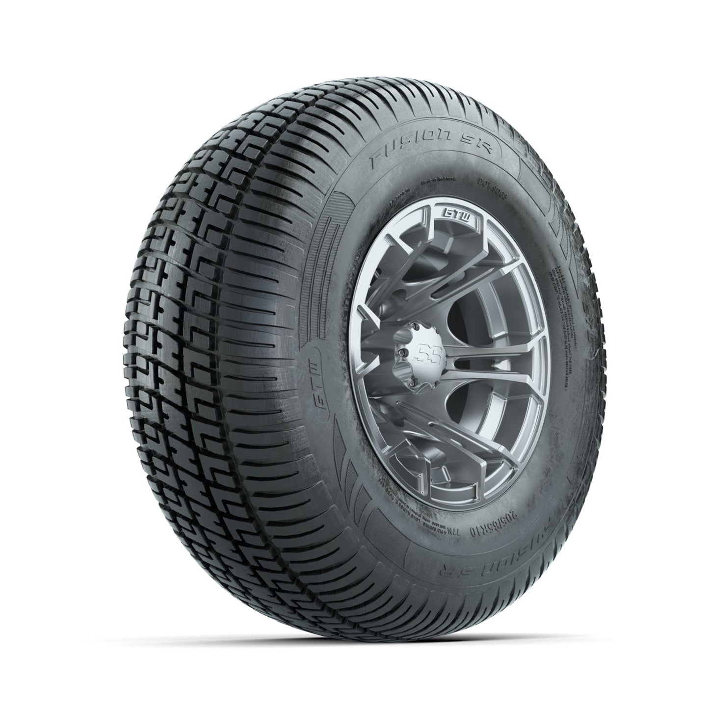 GTW Spyder Silver Brush 10 in Wheels with 205/65-R10 Fusion SR Steel Belted Radial Tires Full Set